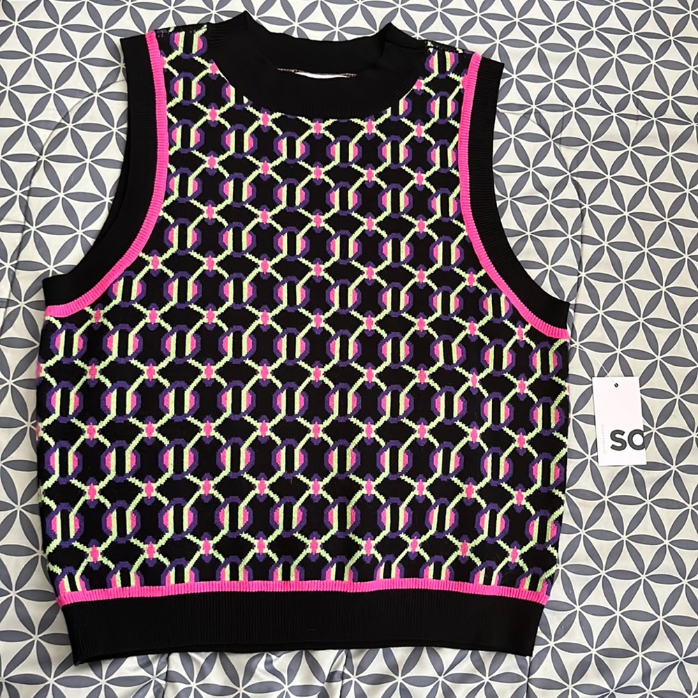 Crop Retro Geometric Sweater Vest